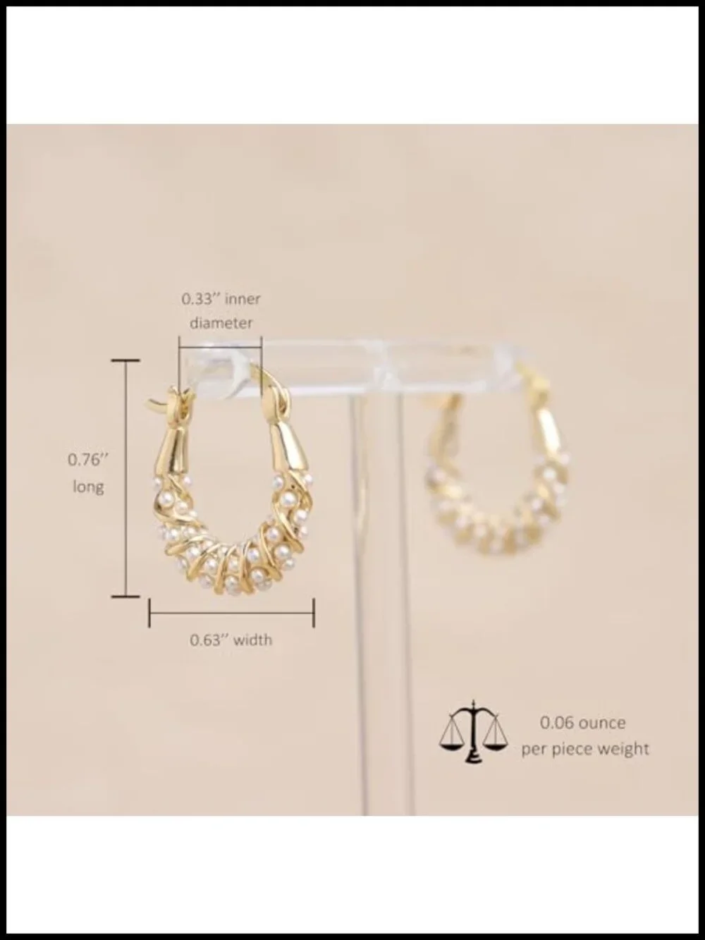 14K Gold Plated Mini Pearl Huggie Hoop Earrings Hypoallergenic Lightweight